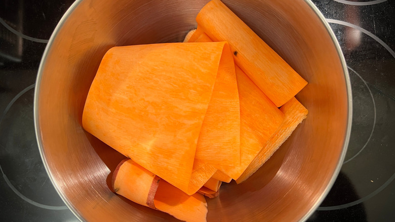 Thin sweet potato lasagne sheets in a pot