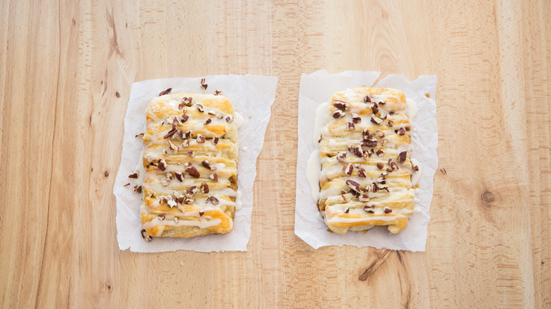 braided pastries on wooden table