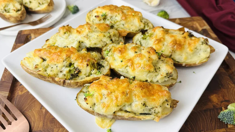 Twice baked potatoes on a plate