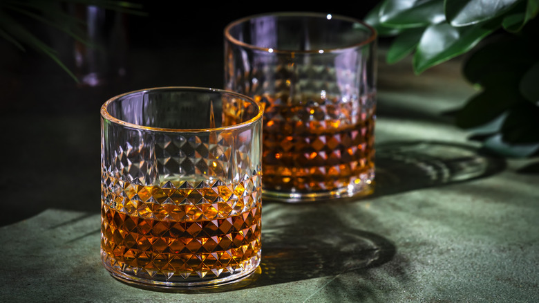 Japanese whiskey in rock glasses.