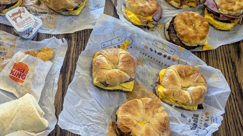 Array of various Burger King breakfast sandwiches