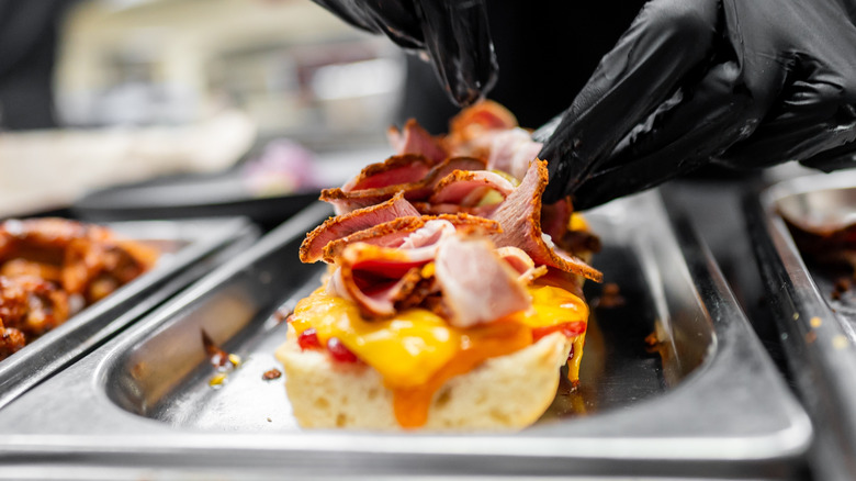 building a burger on biscuits