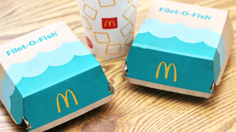 A pair of McDonald's Filet-O-Fish sandwiches on a counter