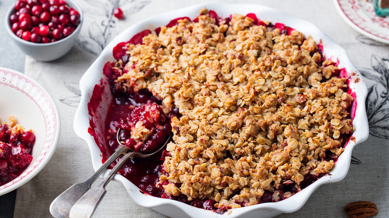 Cranberry crisp in baking dish