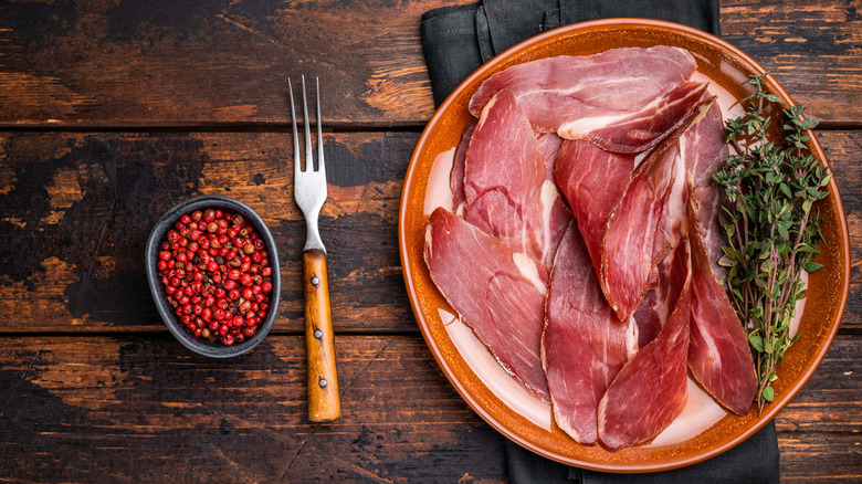 Cured Italian speck meat