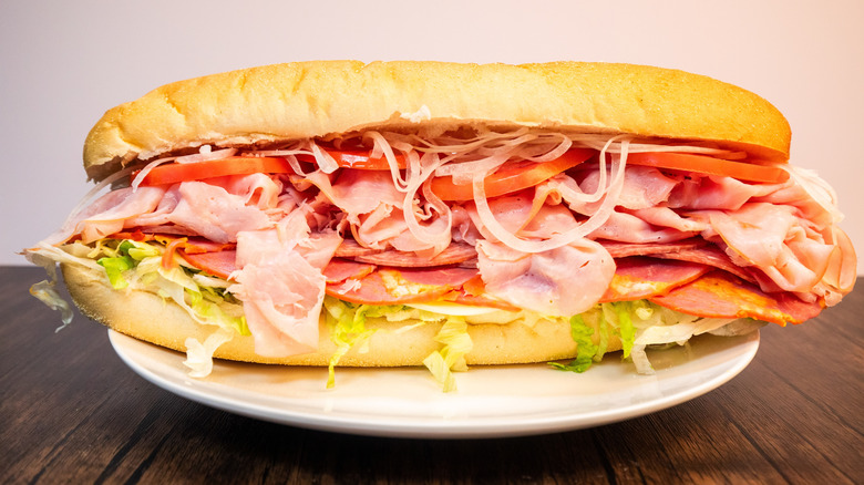 Italian sub on a white plate