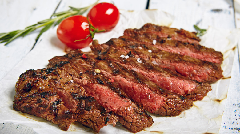 cut steak with tomatoes