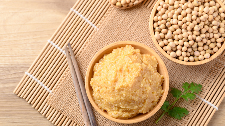 A bowl of white miso paste