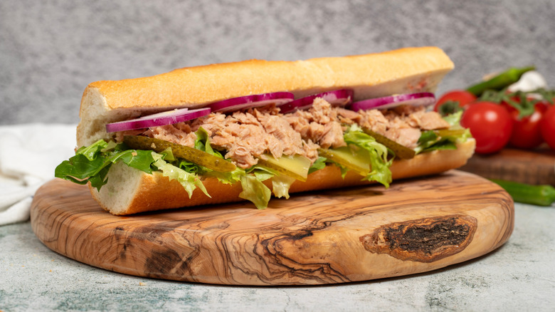 A baguette tuna sandwich