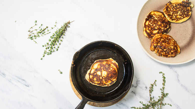 Pancake in cast iron pan.