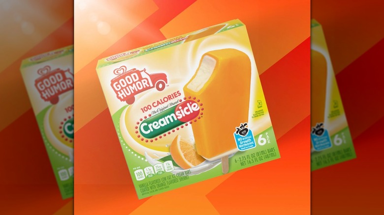 Box of Good Humor Creamsicle Bars on orange background.