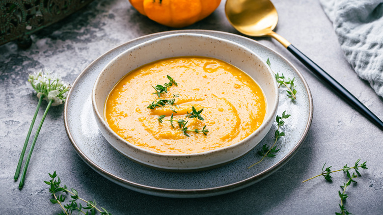 bowl of garnished pumpkin soup