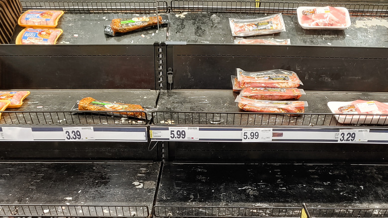 Empty meat shelves in US grocery