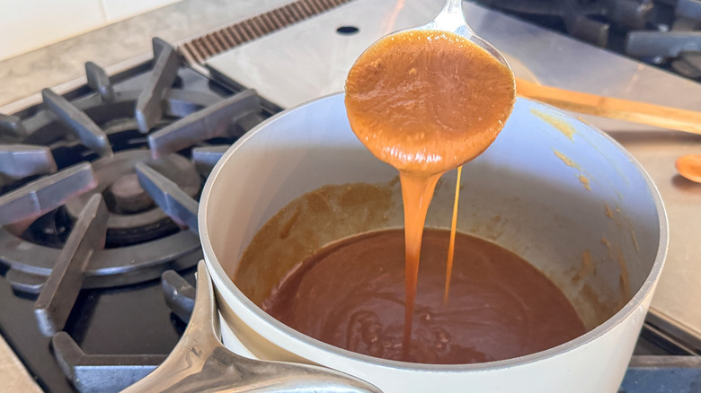 ladle with dripping sauce