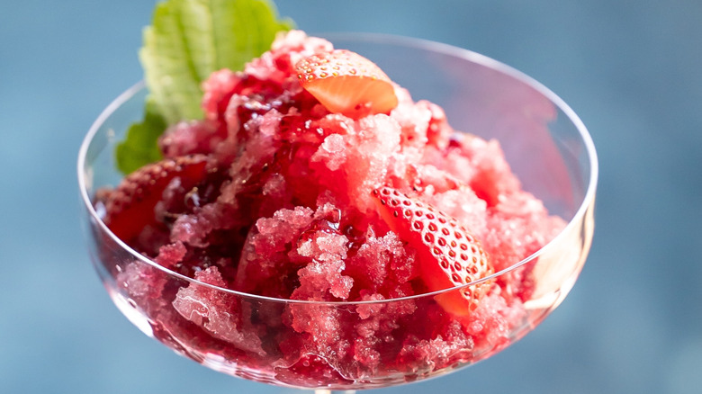 Strawberry granita in a cocktail glass