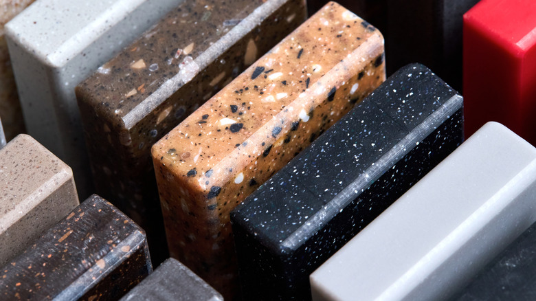 quartz countertop slabs in different colors and grains