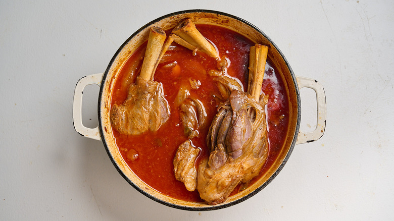 cooked lamb in a pot