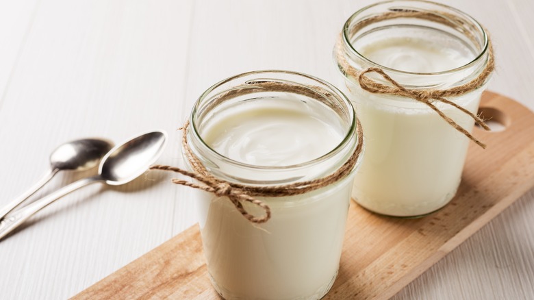 Greek yogurt in glass jars