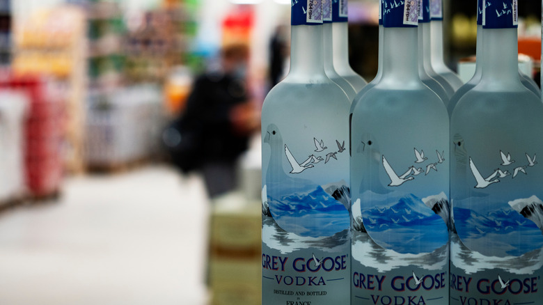 bottles of Grey Goose on a shelf
