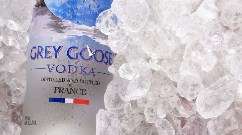 close-up of Grey Goose bottle on ice