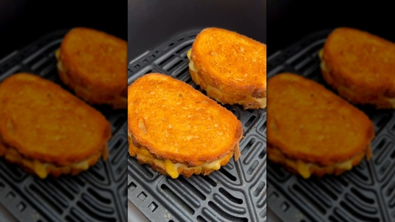 Grilled cheese sandwiches in air fryer basket