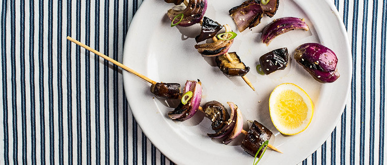 Eggplant & Charred Red Onion Skewers