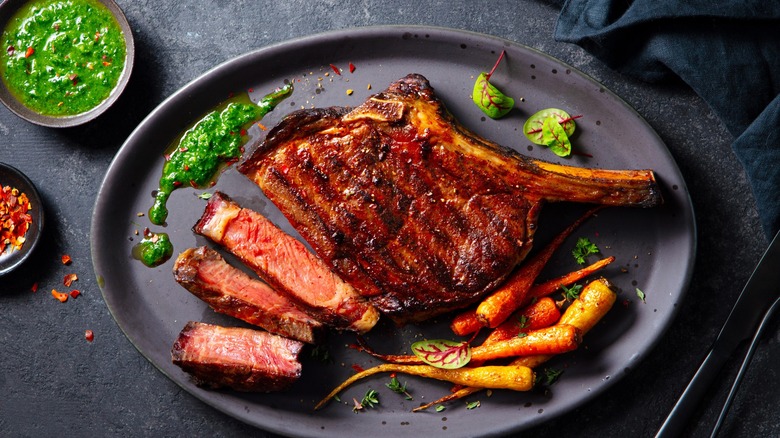 Tomahawk steak with chimichurri sauce