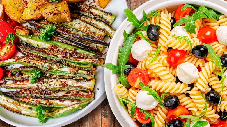 grilled okra and pasta salad