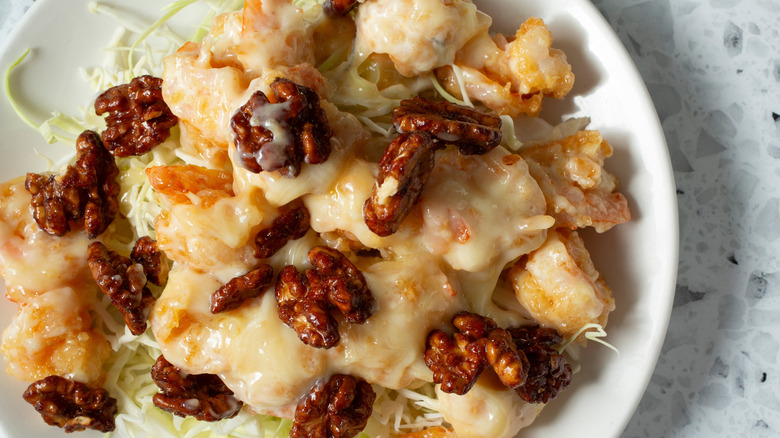 honey walnut shrimp on rice