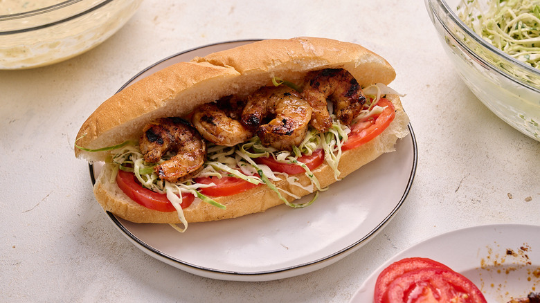 grilled shrimp inside hoagie roll