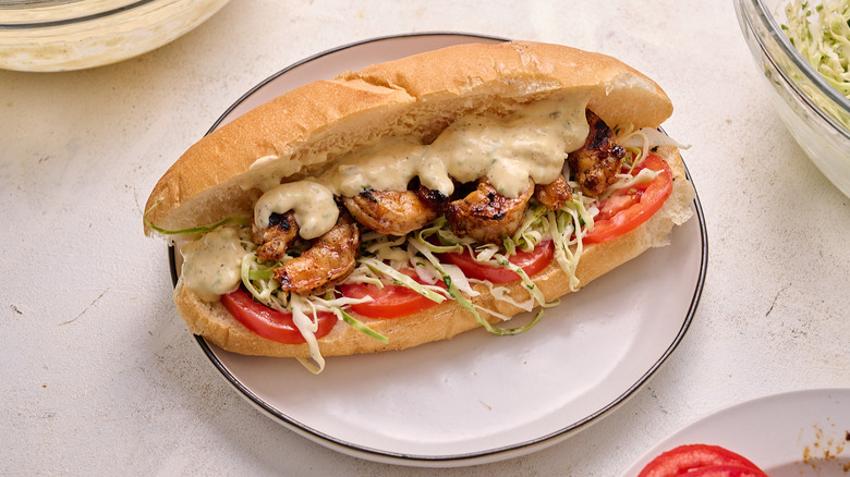 po'boy with remoulade sauce on a plate