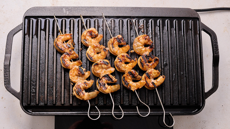 grilling shrimp on skewers