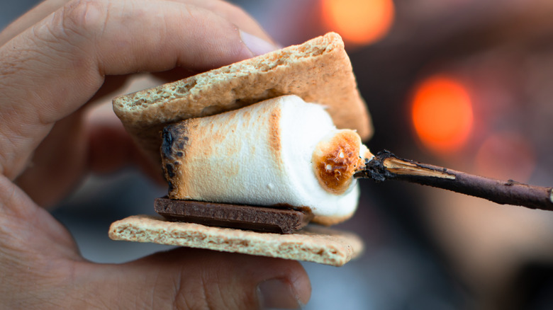 building s'more with roasted marshmallow