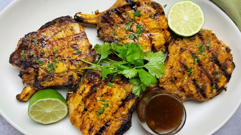 grilled tandoori pork on plate