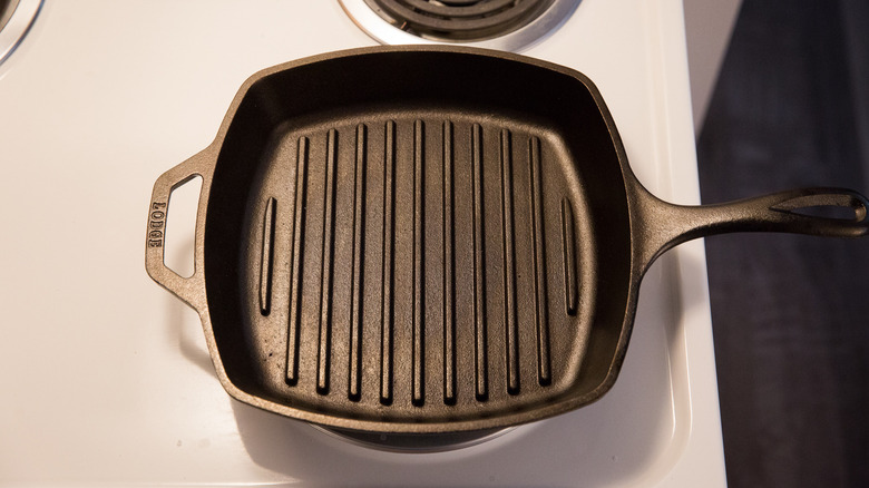 iron grill pan on stove
