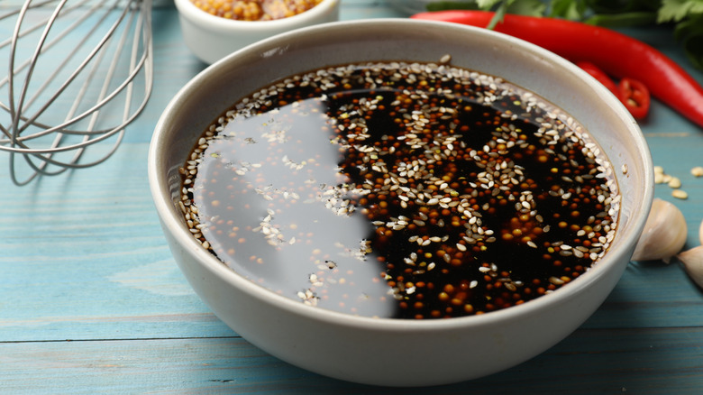 sesame soy sauce marinade in a small bowl