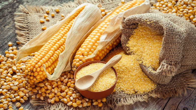 cornmeal sack with corn cobs