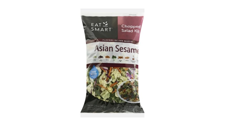 A beauty shot of the Eat Smart Asian Sesame Chopped Salad Kit in branded bag on white background
