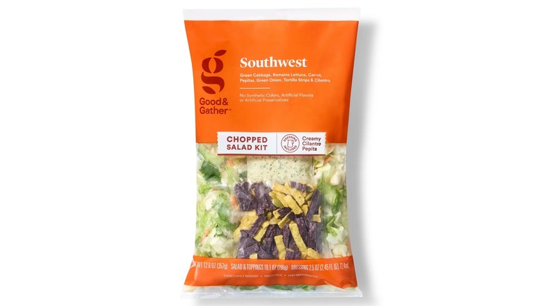 A Good & Gather Chopped Southwest Salad Kit in a plastic bag on a white background