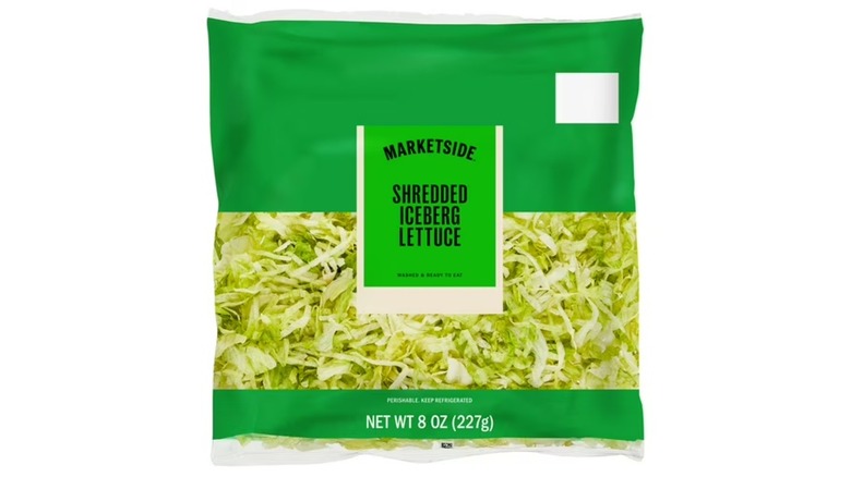 A beauty shot of the Marketside Shredded Iceberg Lettuce that was recalled on a white background