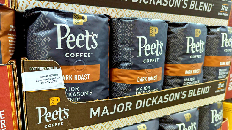 Peet's Major Dickason's coffee blend in bags on shelf
