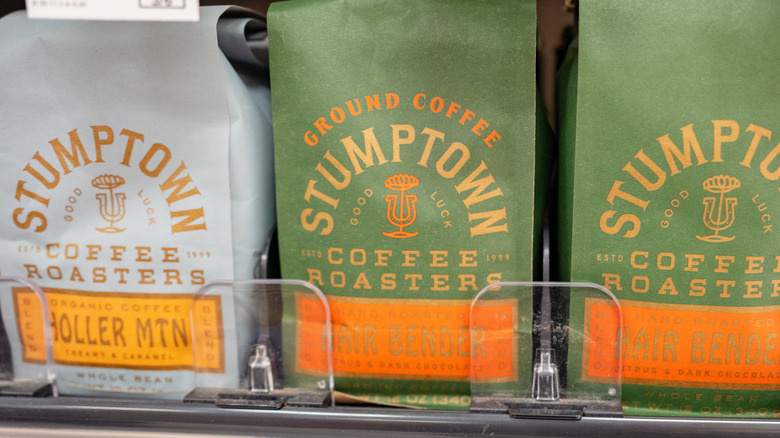 Stumptown Holler Mountain coffee beans on shelf