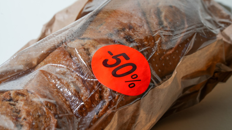Loaf of bread with a 50% off discount sticker