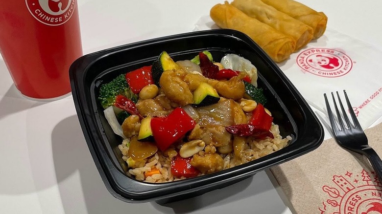 Panda Express  meal with egg rolls