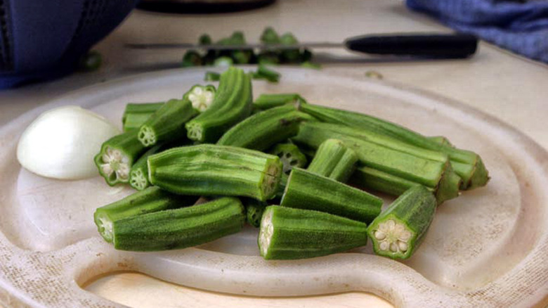 Plate of fresh sliced okra