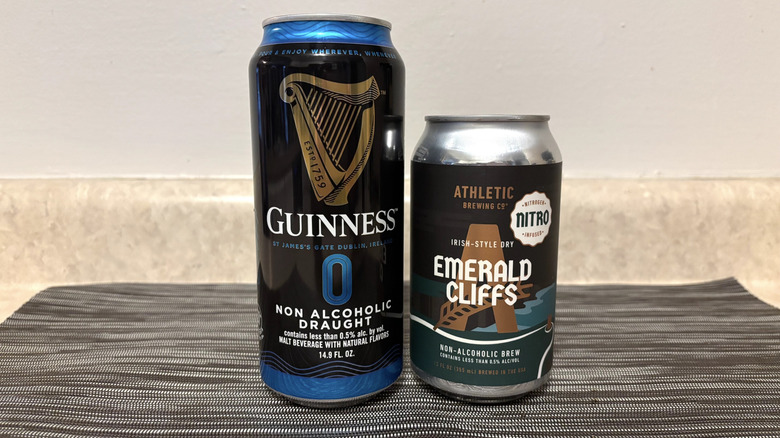 Guinness 0 And Athletic Emerald Cliffs Nitro cans on bar mat