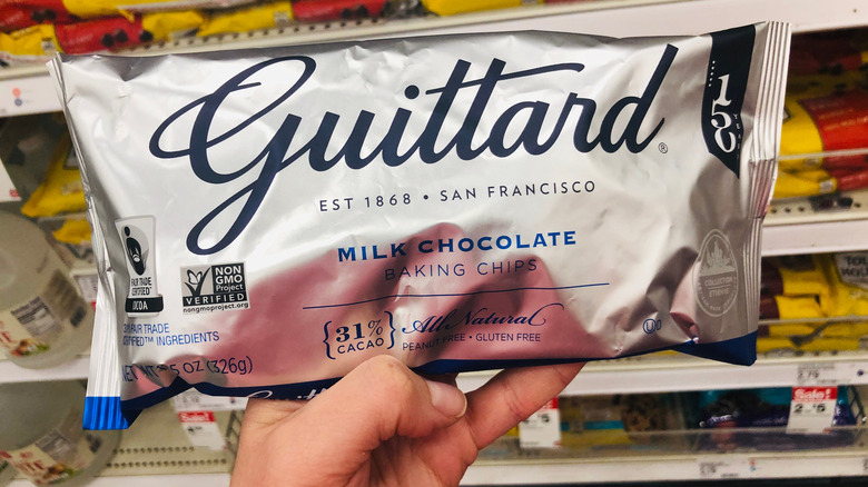 Hand holding Guittard chips
