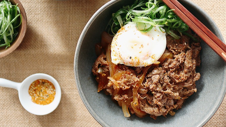 beef rice bowl with egg
