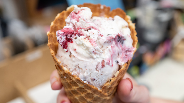 dark cherry ice cream in cone