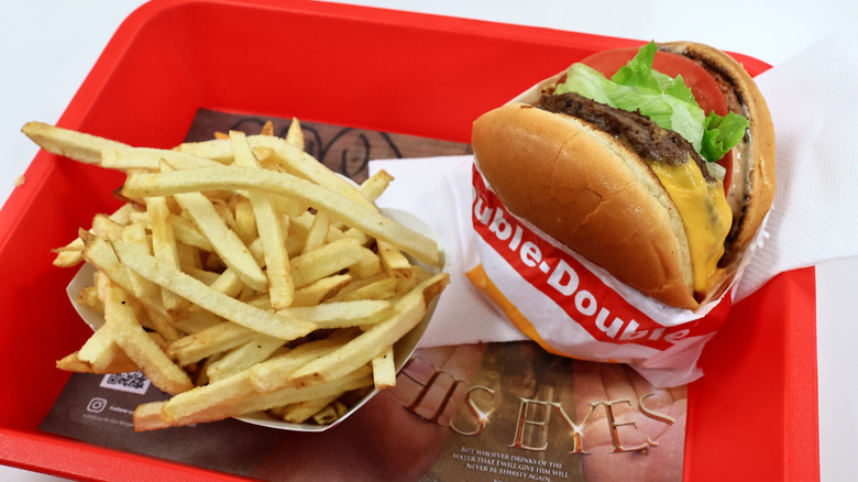In-N-Out Double-Double Burger and fries on tray